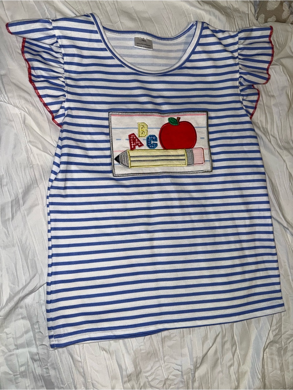 Striped Blue & White Top with Red Ruffle Shorts Set - Picture 3 of 9
